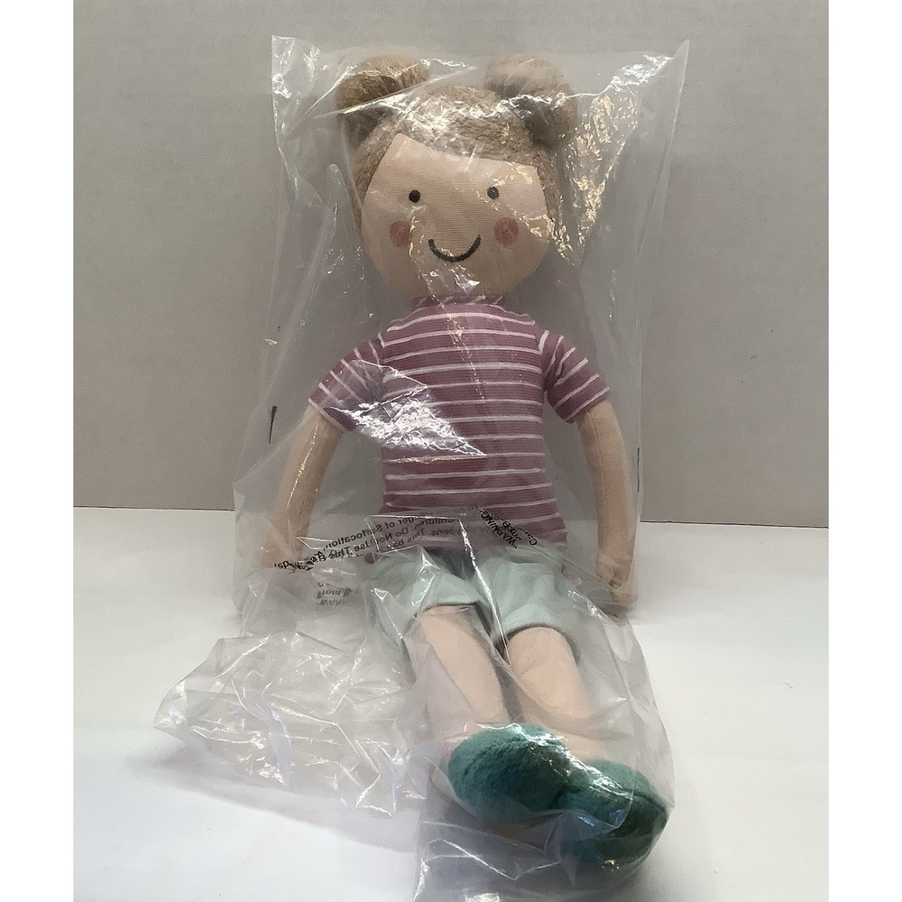 PILLOWFORT  Target Girl Stuffed Doll Striped Shirt Buns Plush Pillow Cotton